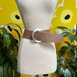 Large Vintage 1990s Chunky Oversized Buckle Genuine Leather Statement Belt